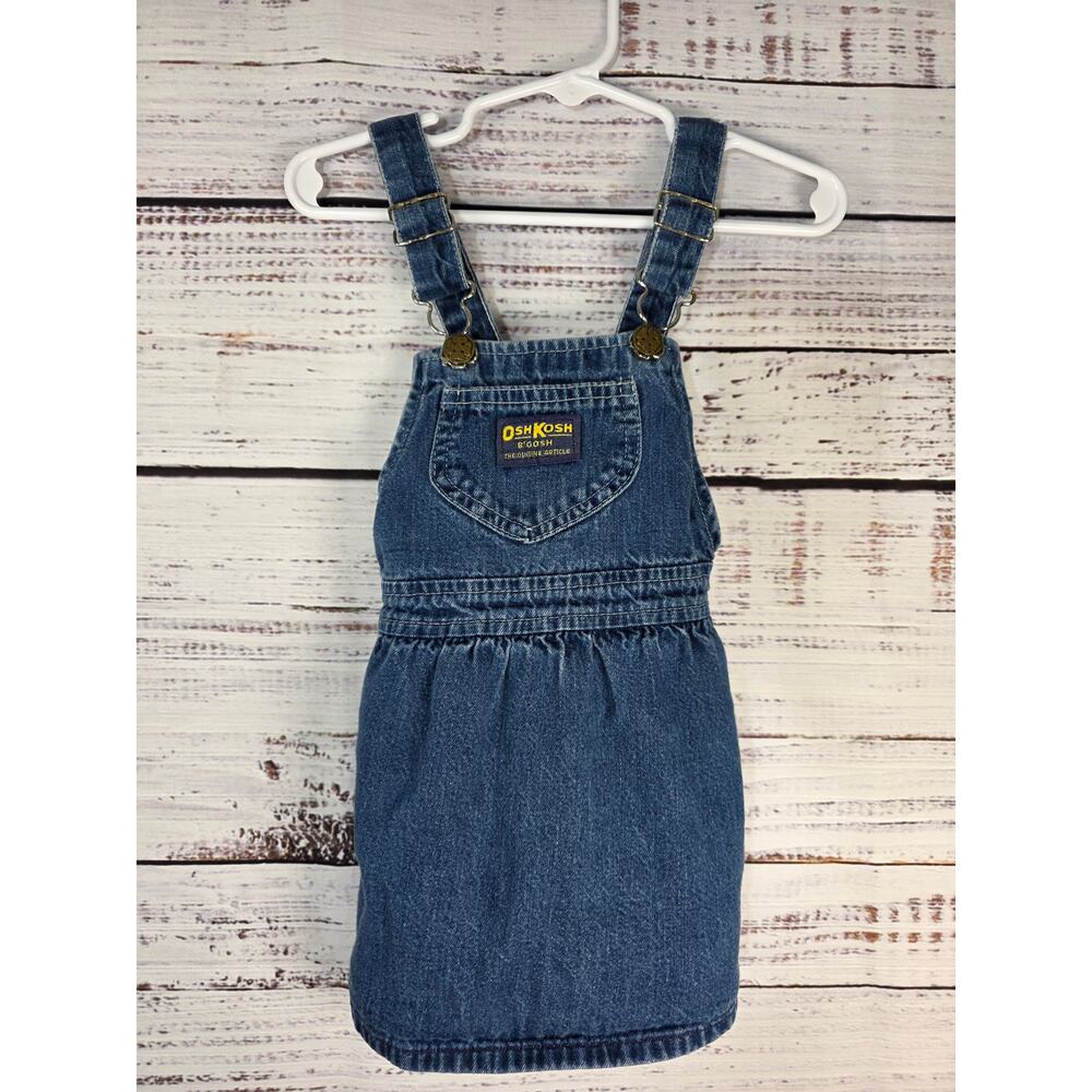 Vintage girl Oshkosh Denim overall jumper dress Made in USA size 2T